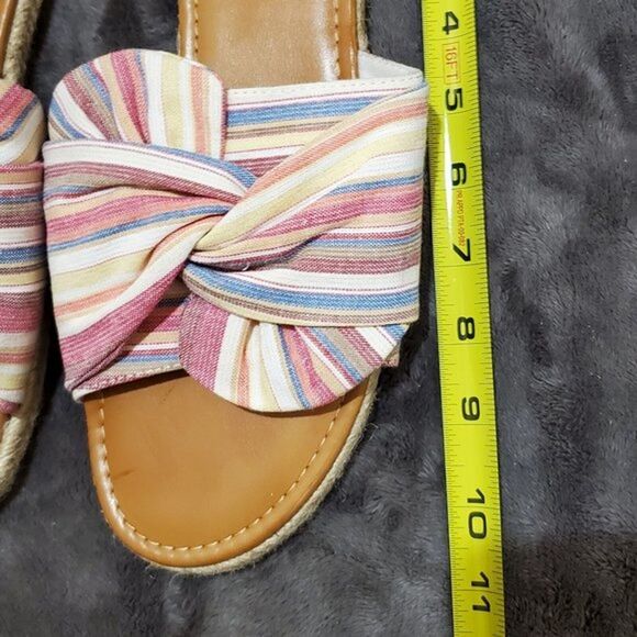 A.N.A. WOMEN'S Size 11 Flat SANDALS Striped Bow Pastel Rainbow Slip On Slide - Picture 6 of 6